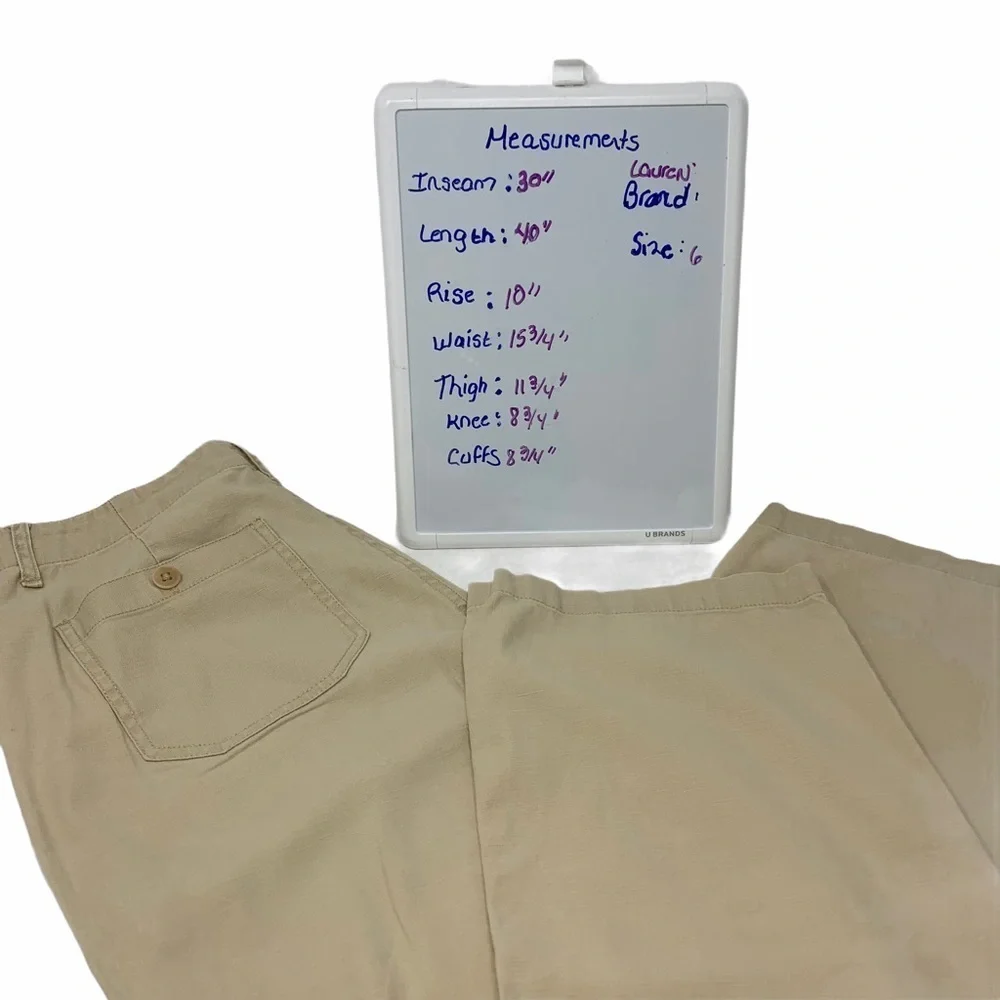 Y2K Lauren Ralph Lauren Linen Blend High Rise Straight Leg Pants Cream Size 6